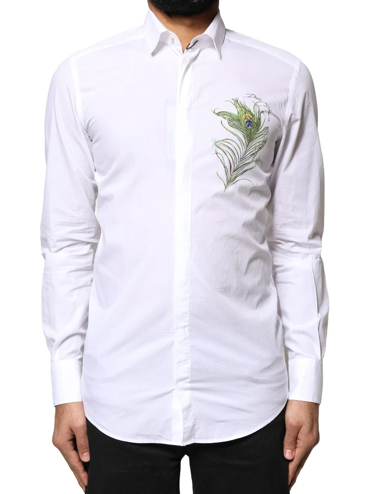 White Cotton Peacock Feather GOLD Formal Shirt alternative