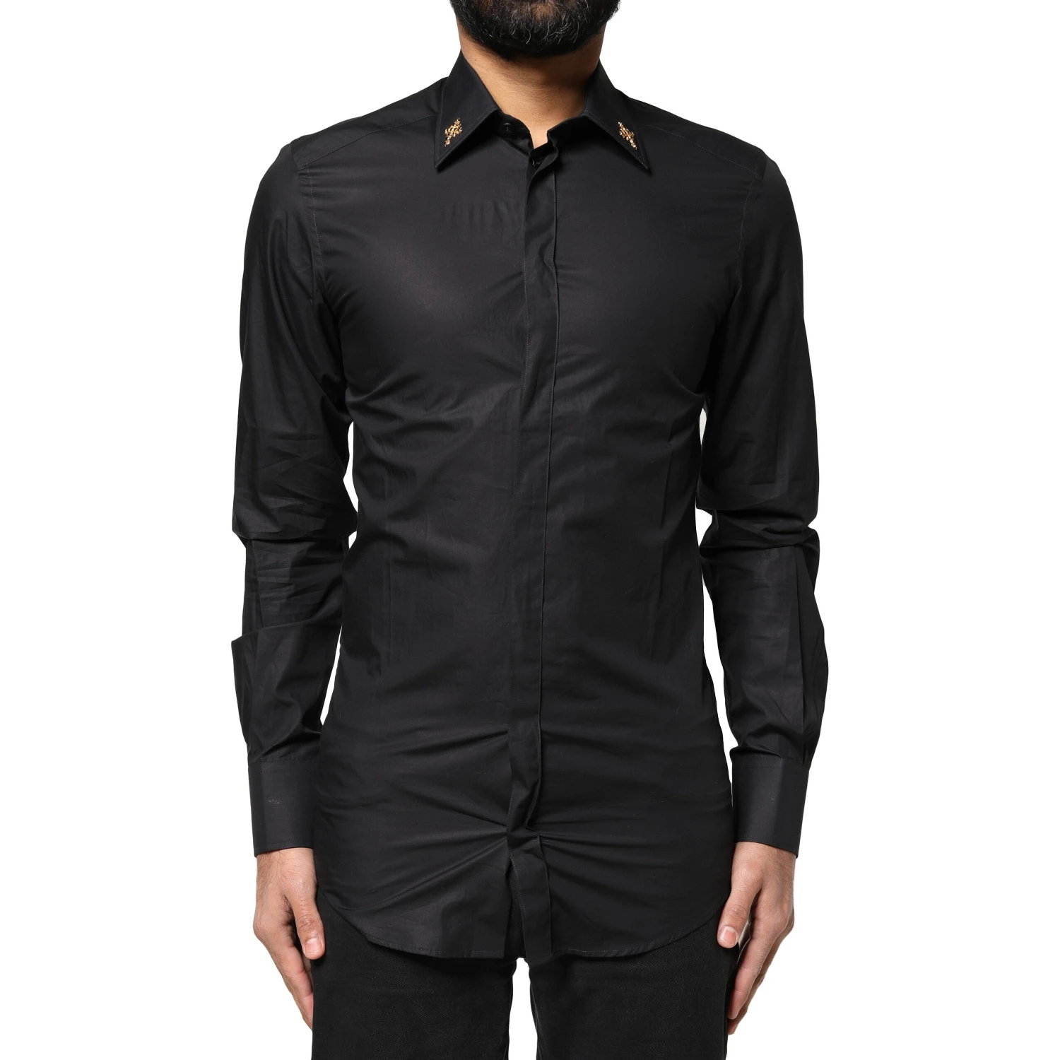 Black GOLD Cross Embellished Men Dress Shirt