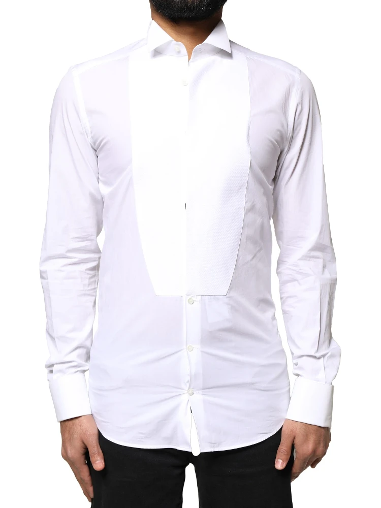 White GOLD Cotton Poplin Bib Formal Men Dress Shirt