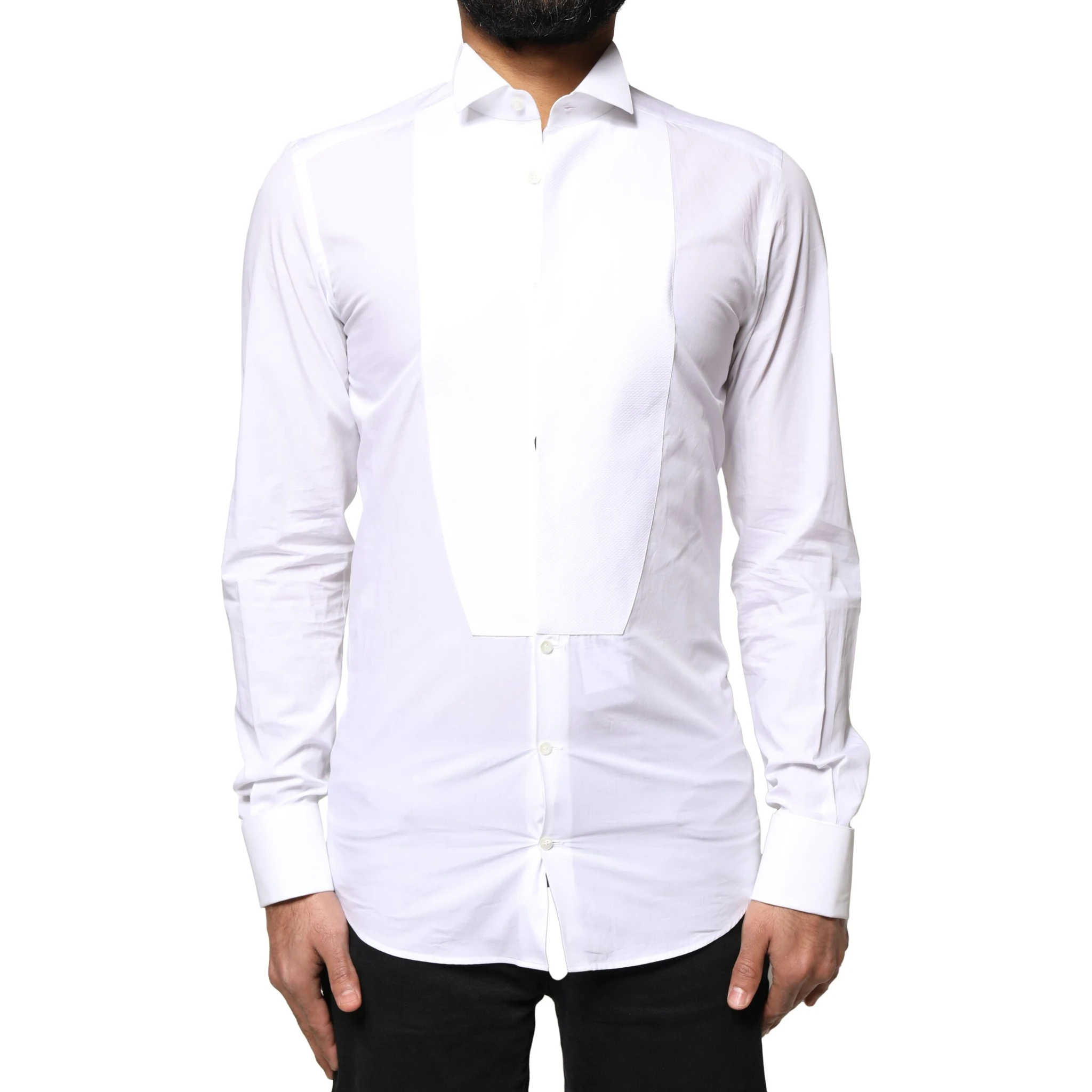 White GOLD Cotton Poplin Bib Formal Men Dress Shirt