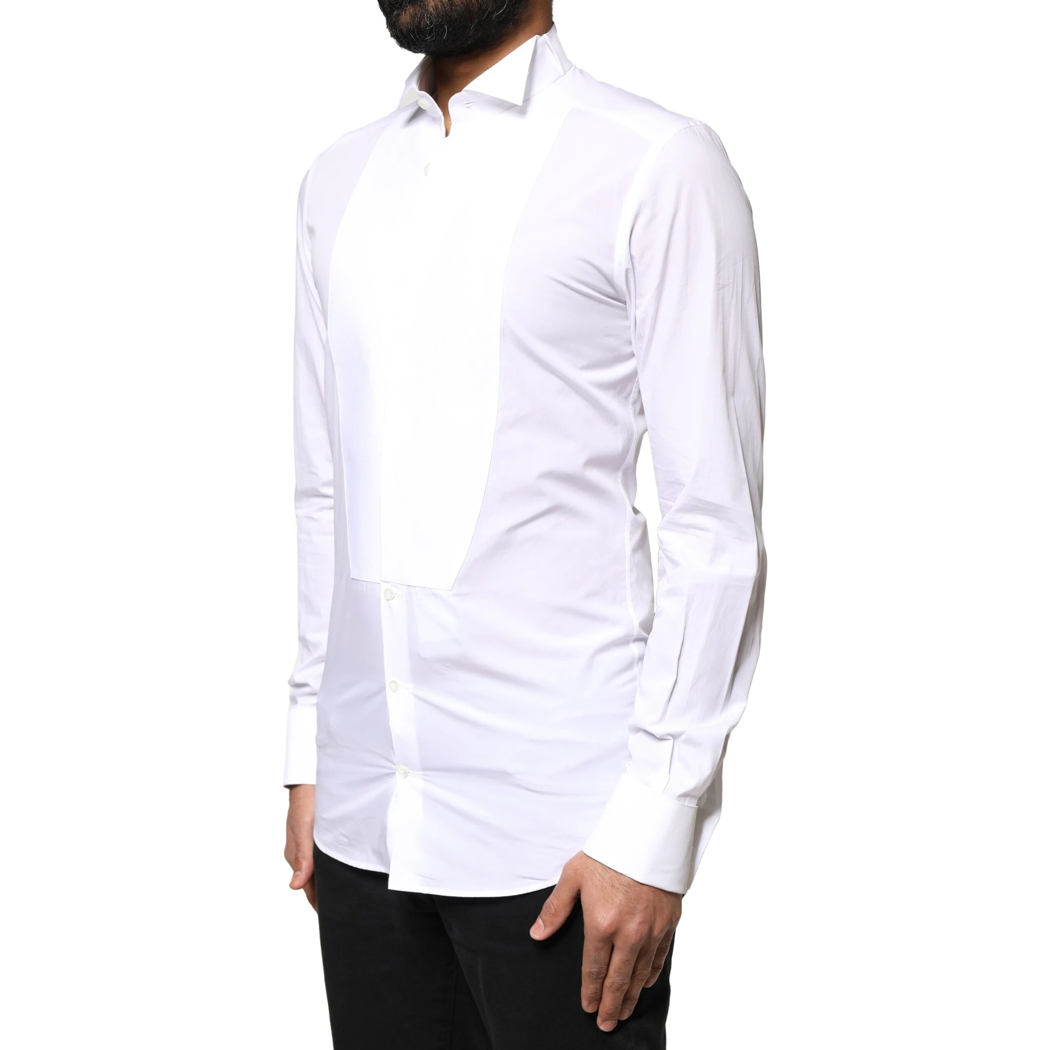 White GOLD Cotton Poplin Bib Formal Men Dress Shirt