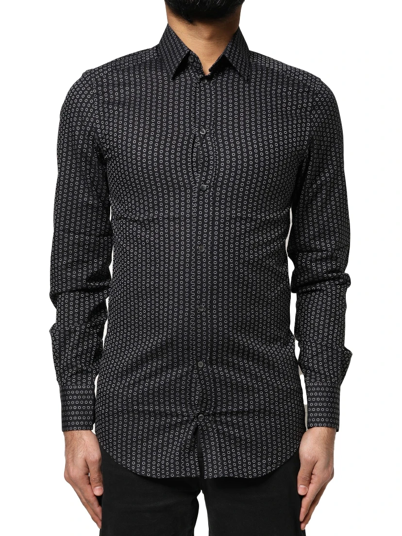 Black GOLD Patterned Cotton Men Dress Shirt