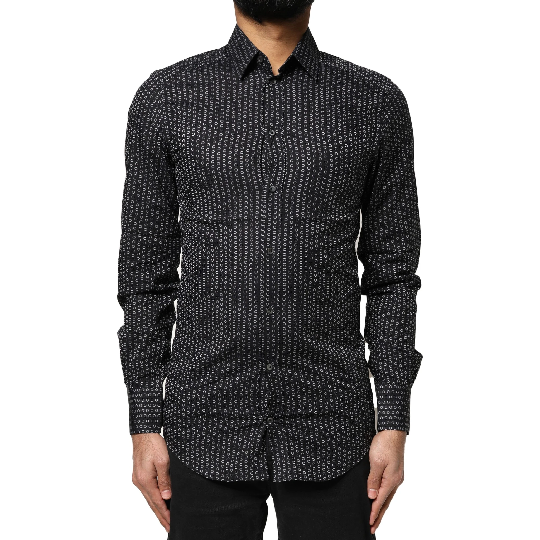 Black GOLD Patterned Cotton Men Dress Shirt