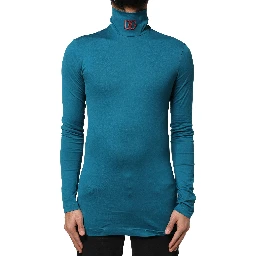 Blue Cotton Turtleneck Long Sleeves Sweater
