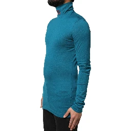 Blue Cotton Turtleneck Long Sleeves Sweater
