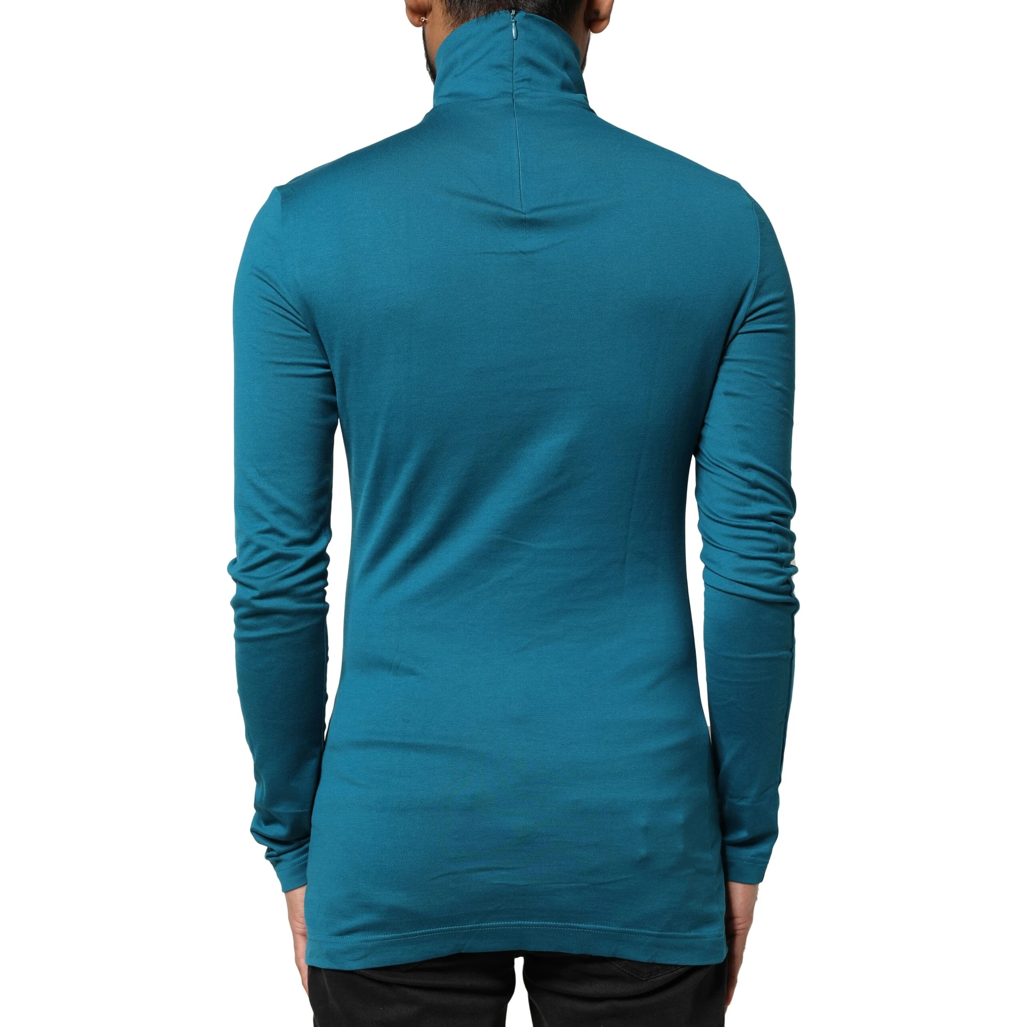 Blue Cotton Turtleneck Long Sleeves Sweater