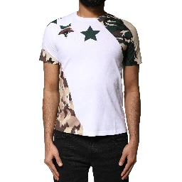White Camouflage Stars Crew Neck T-shirt