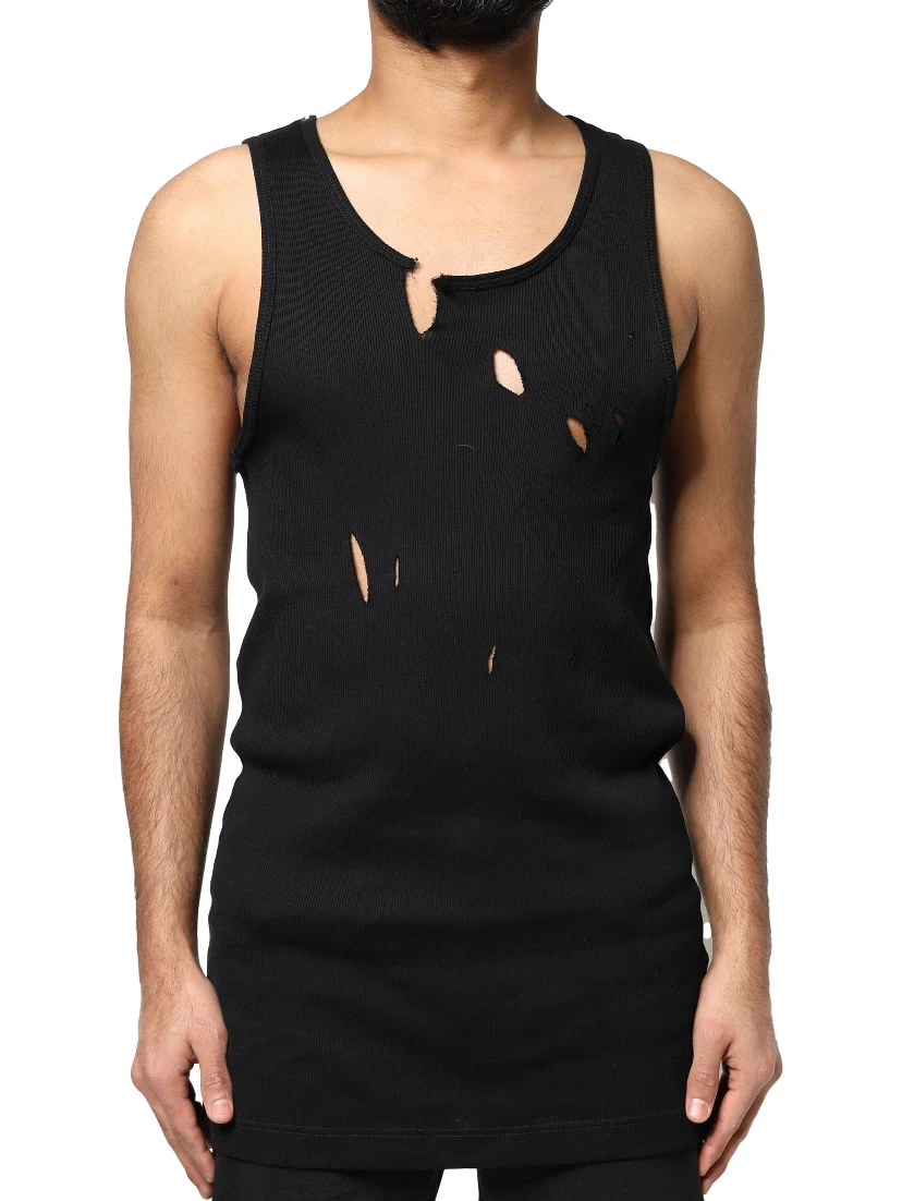 Black Cotton Rip Style Sleeveless Men Tank T-shirt