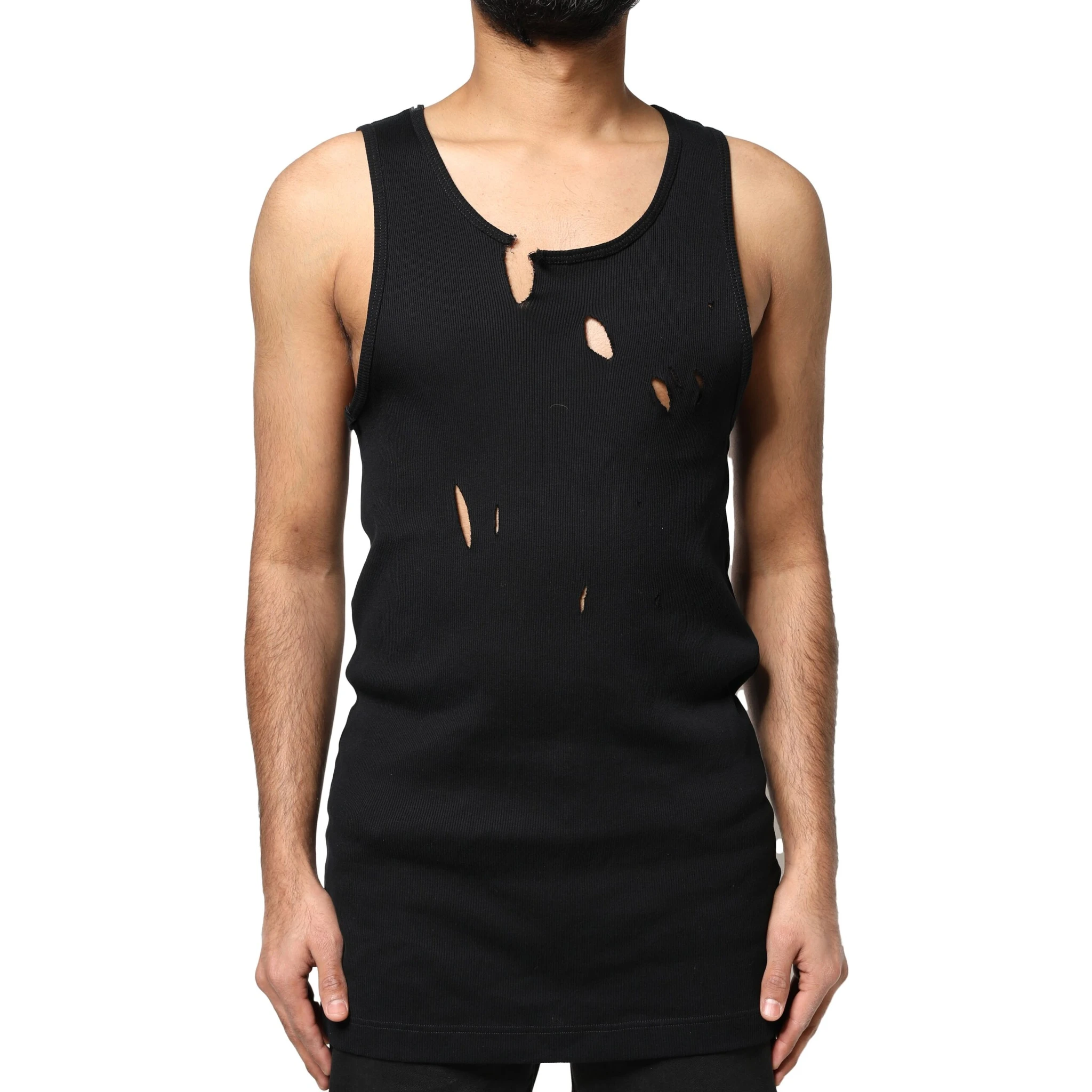 Black Cotton Rip Style Sleeveless Men Tank T-shirt