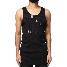 Black Cotton Rip Style Sleeveless Men Tank T-shirt