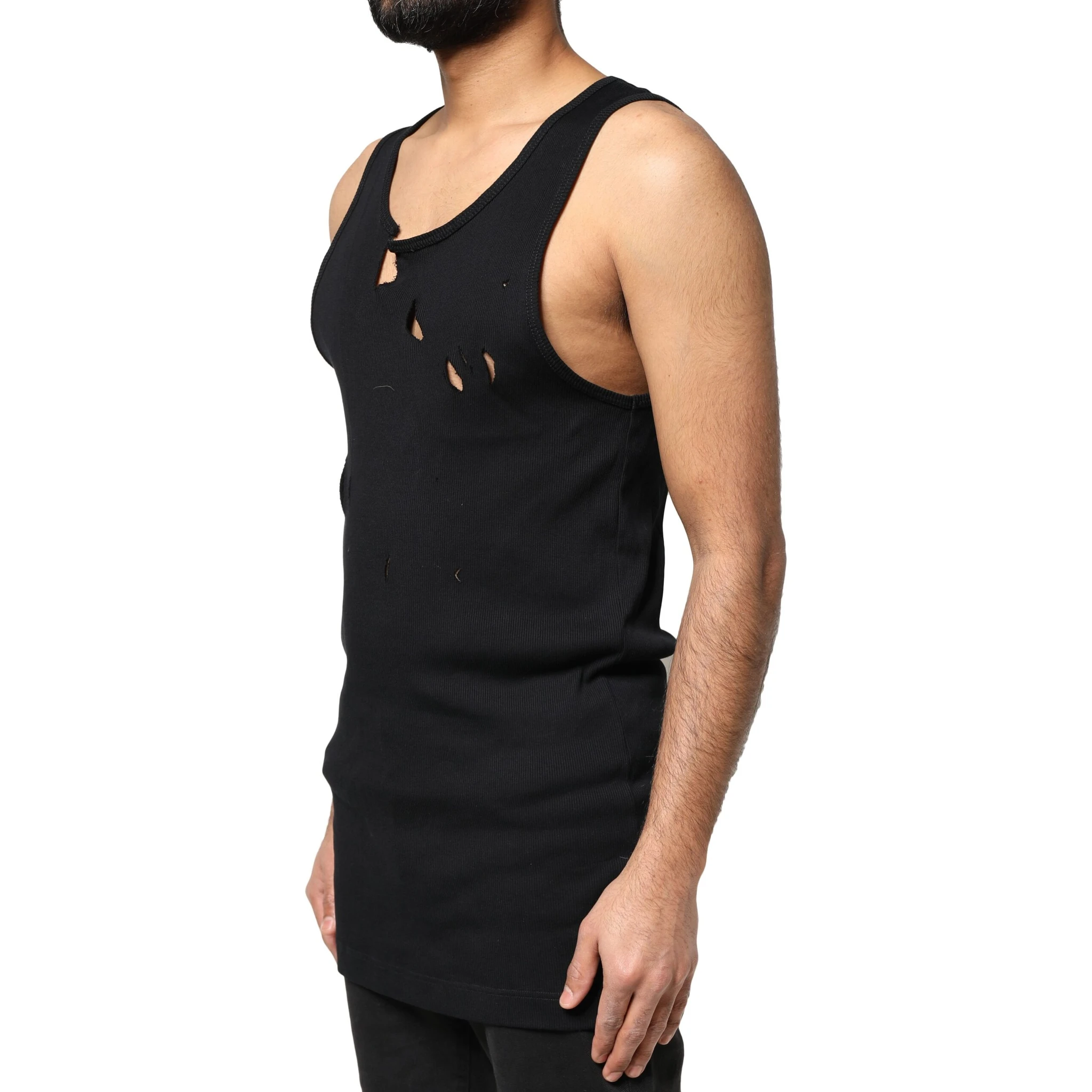Black Cotton Rip Style Sleeveless Men Tank T-shirt