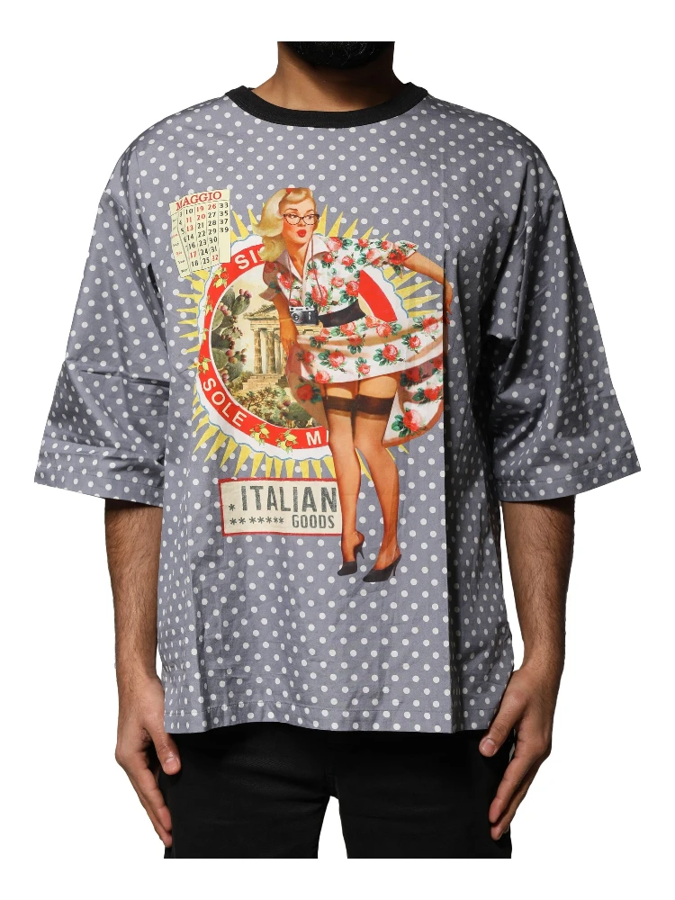 Gray Polka Dot Pin-Up Print Crew Neck T-shirt alternative