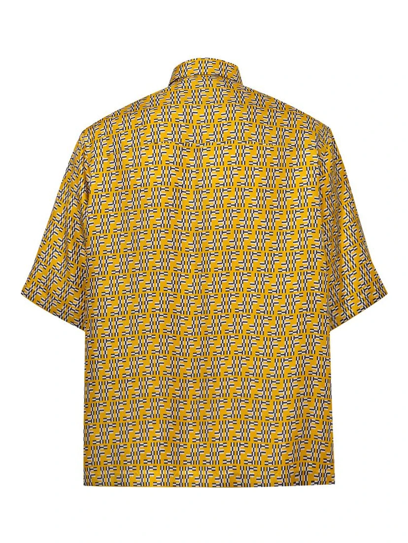 قميص حريري أصفر قصير الأكمام