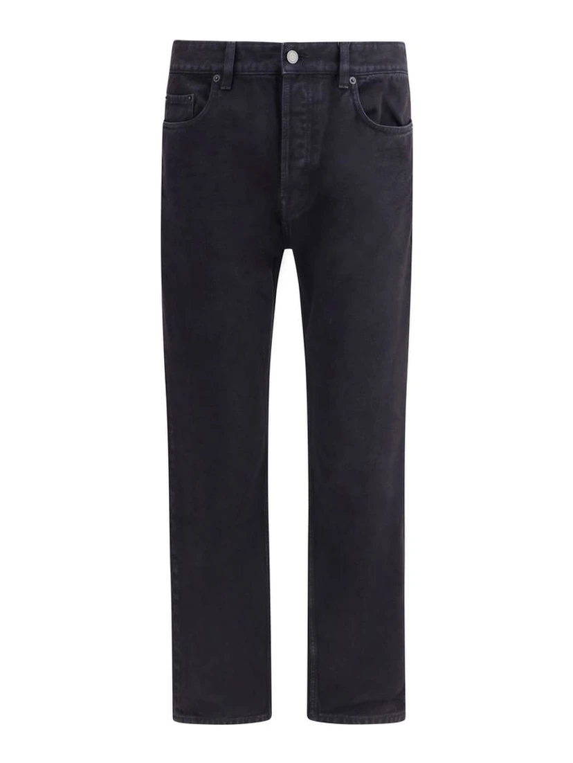 Black Cotton Straight-Leg Jeans