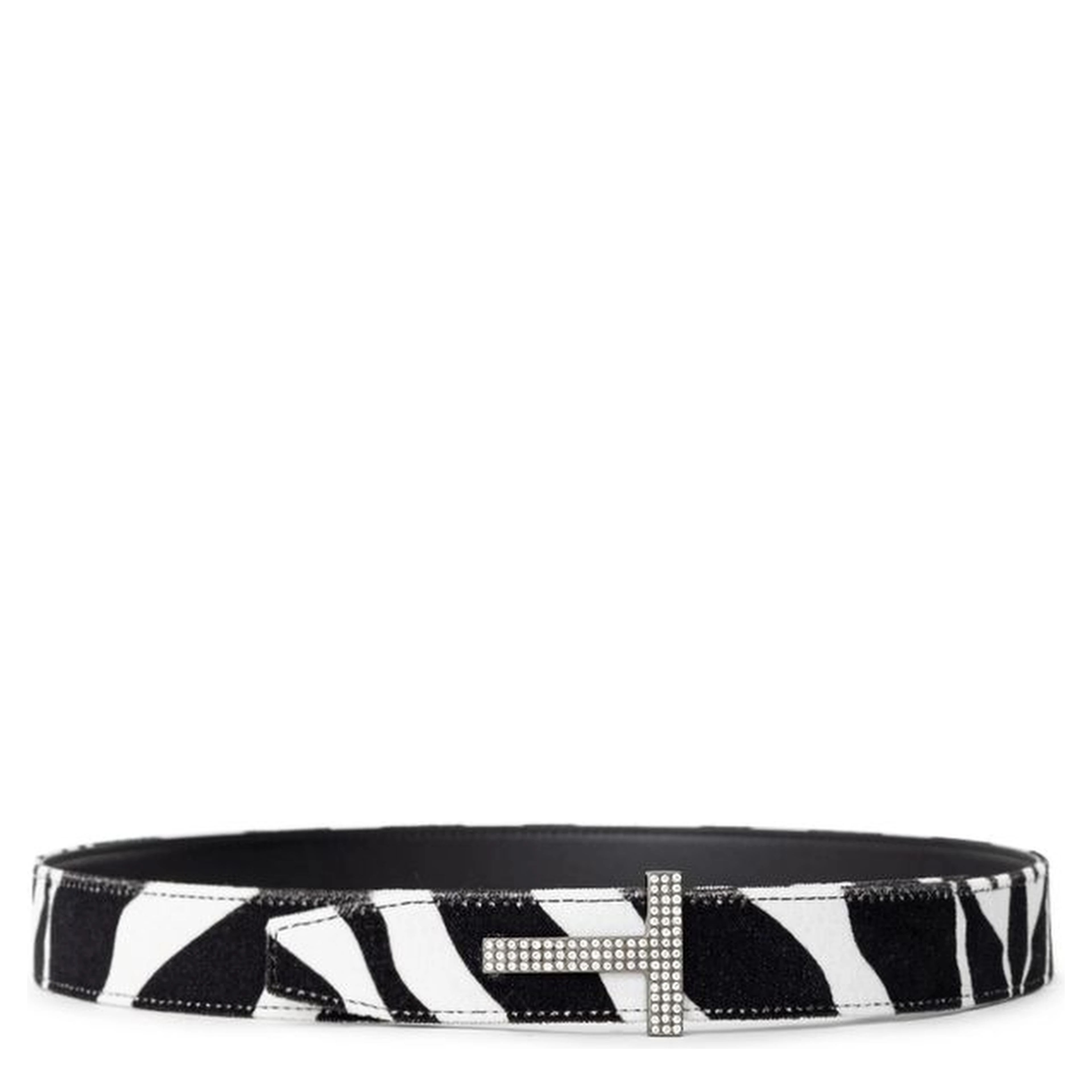 Black And White Leather Regular Belt