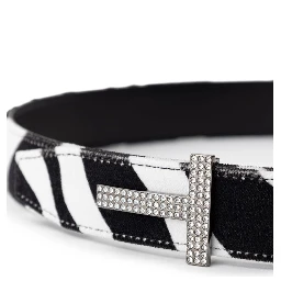 Black And White Leather Regular Belt