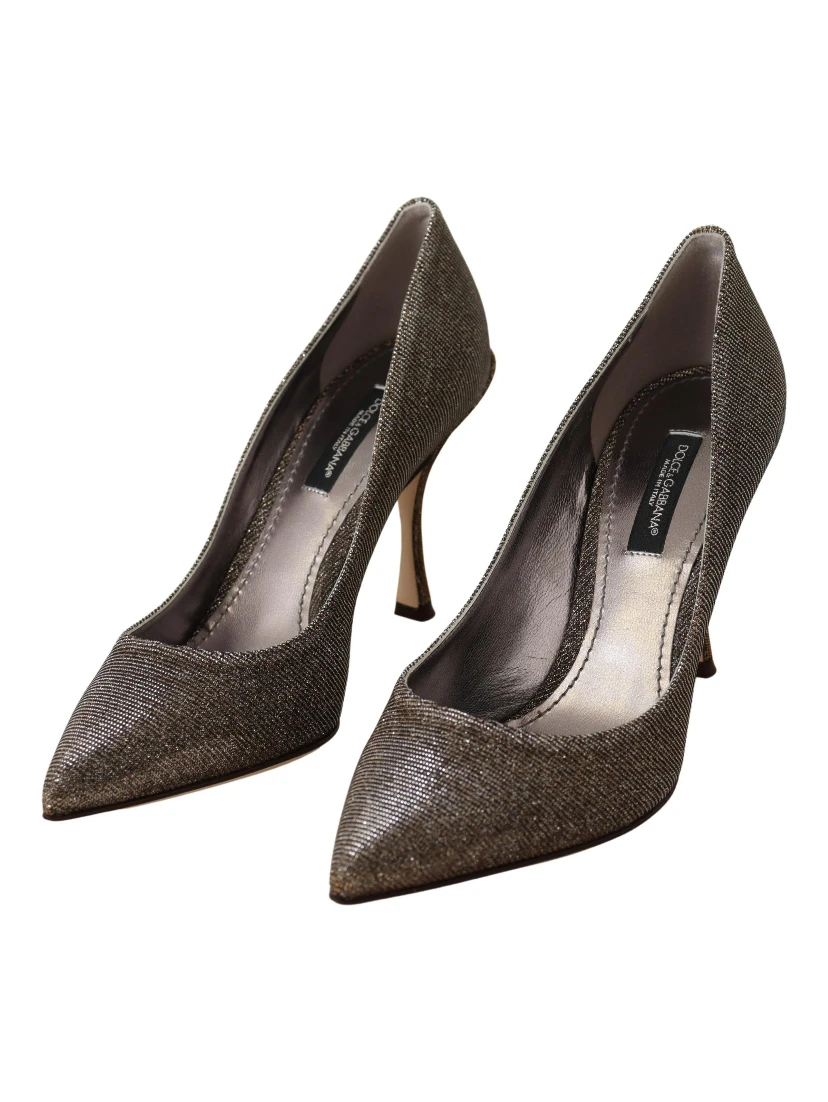 Gold Silver Fabric Heels Pumps Shoes