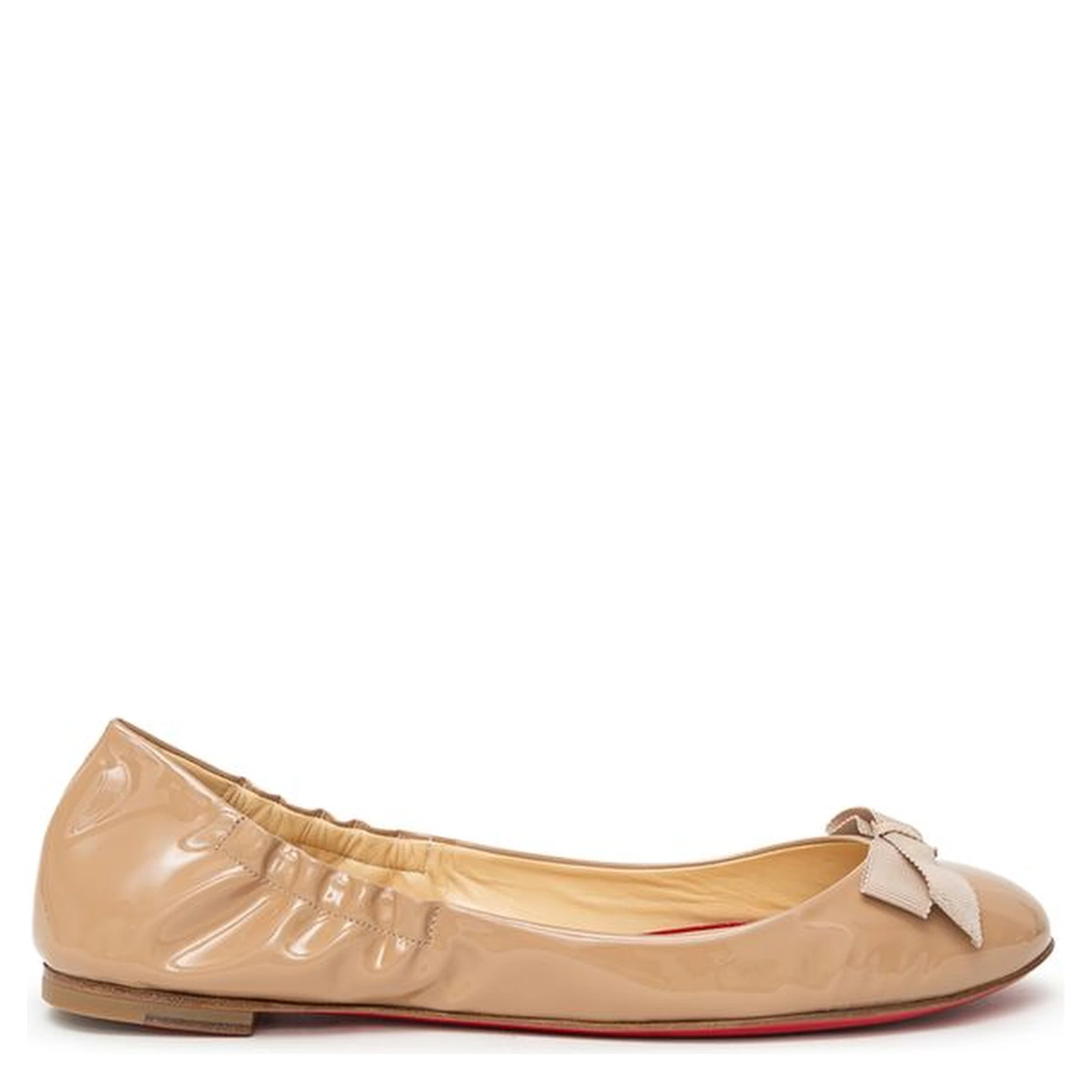 Beige Patent Leather Ballet Flats