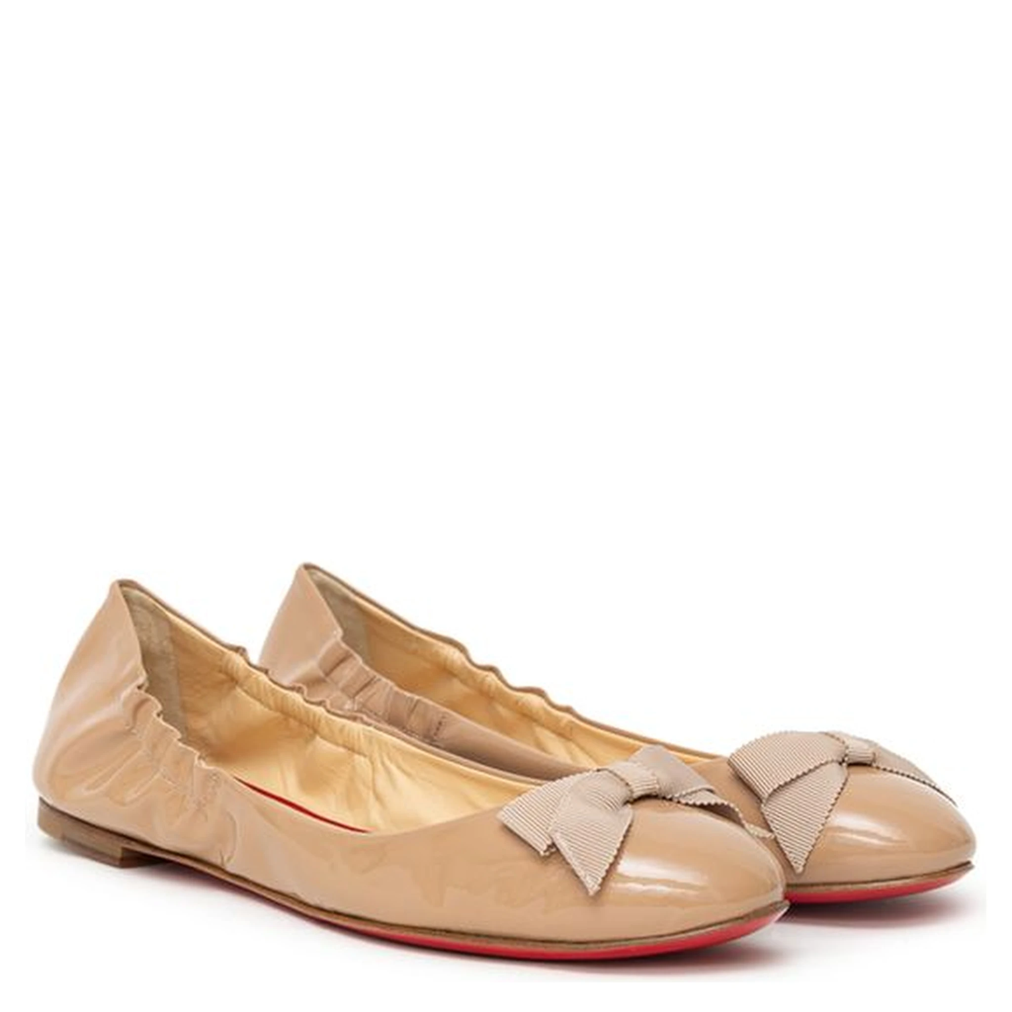 Beige Patent Leather Ballet Flats