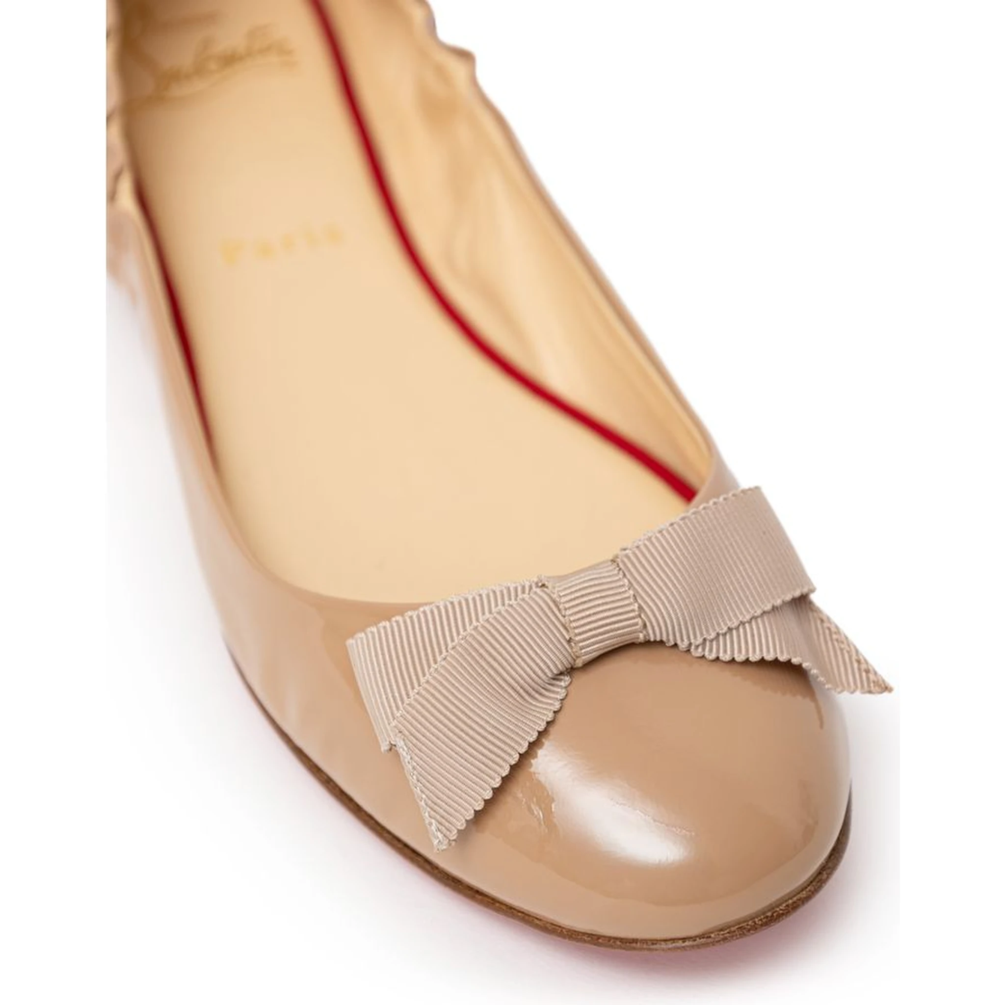 Beige Patent Leather Ballet Flats