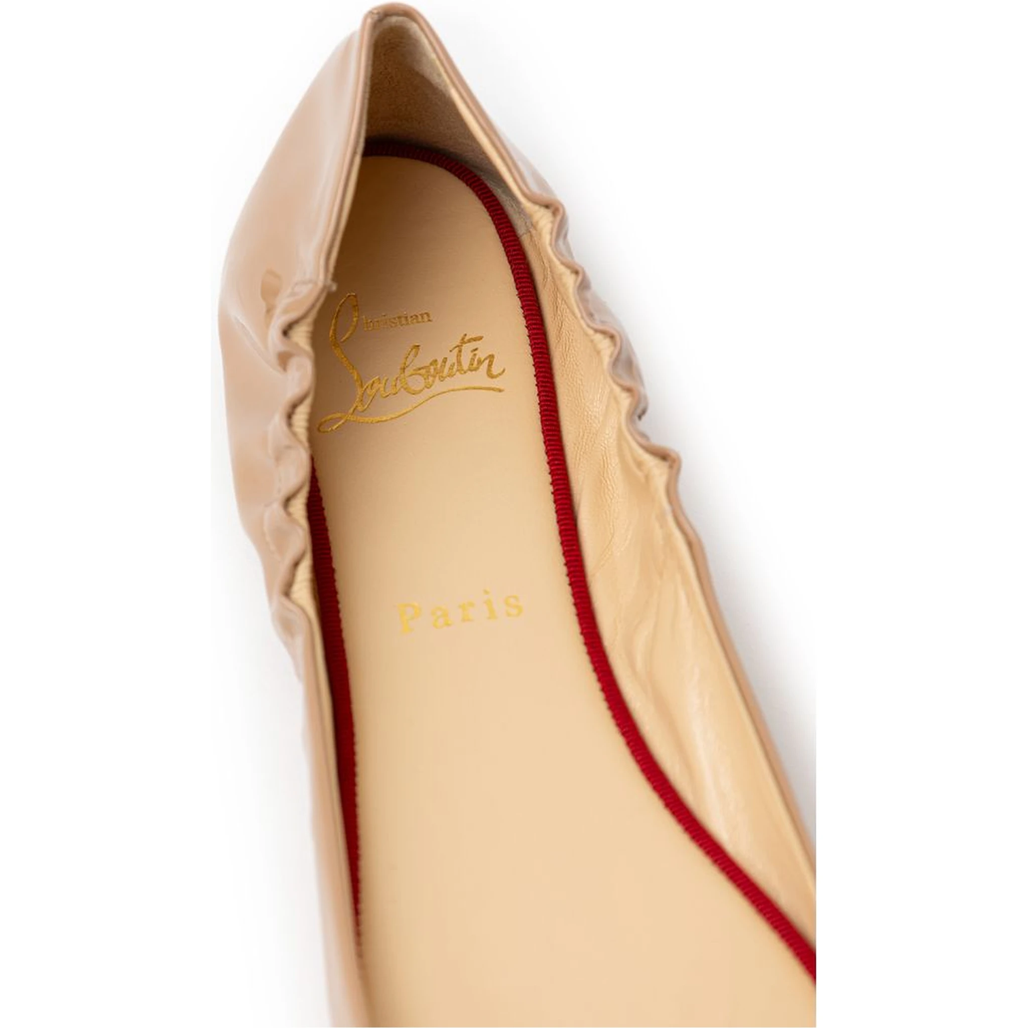 Beige Patent Leather Ballet Flats