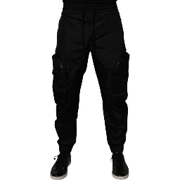 Black Nylon Cargo Jogger Men Sweatpants Pants