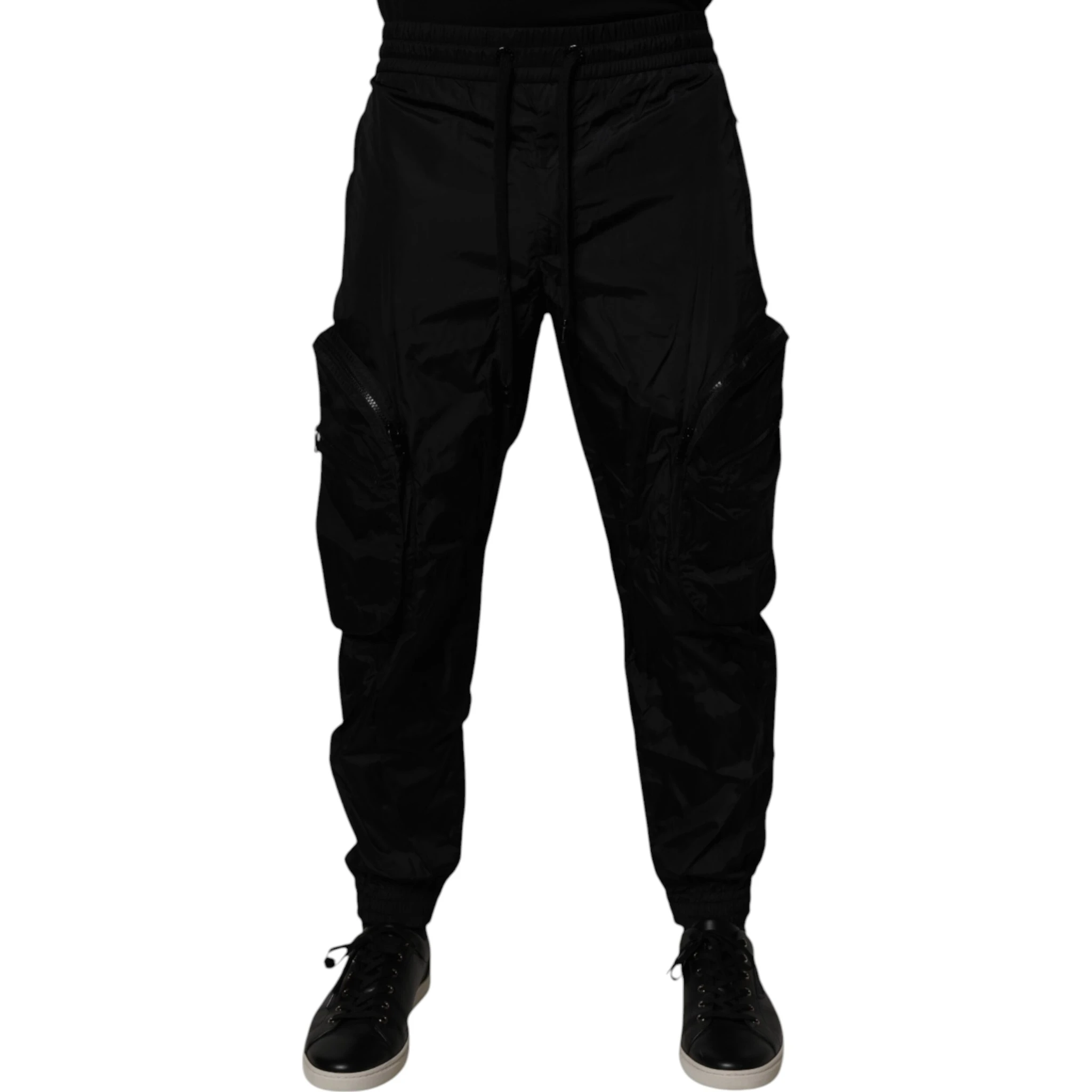 Black Nylon Cargo Jogger Men Sweatpants Pants