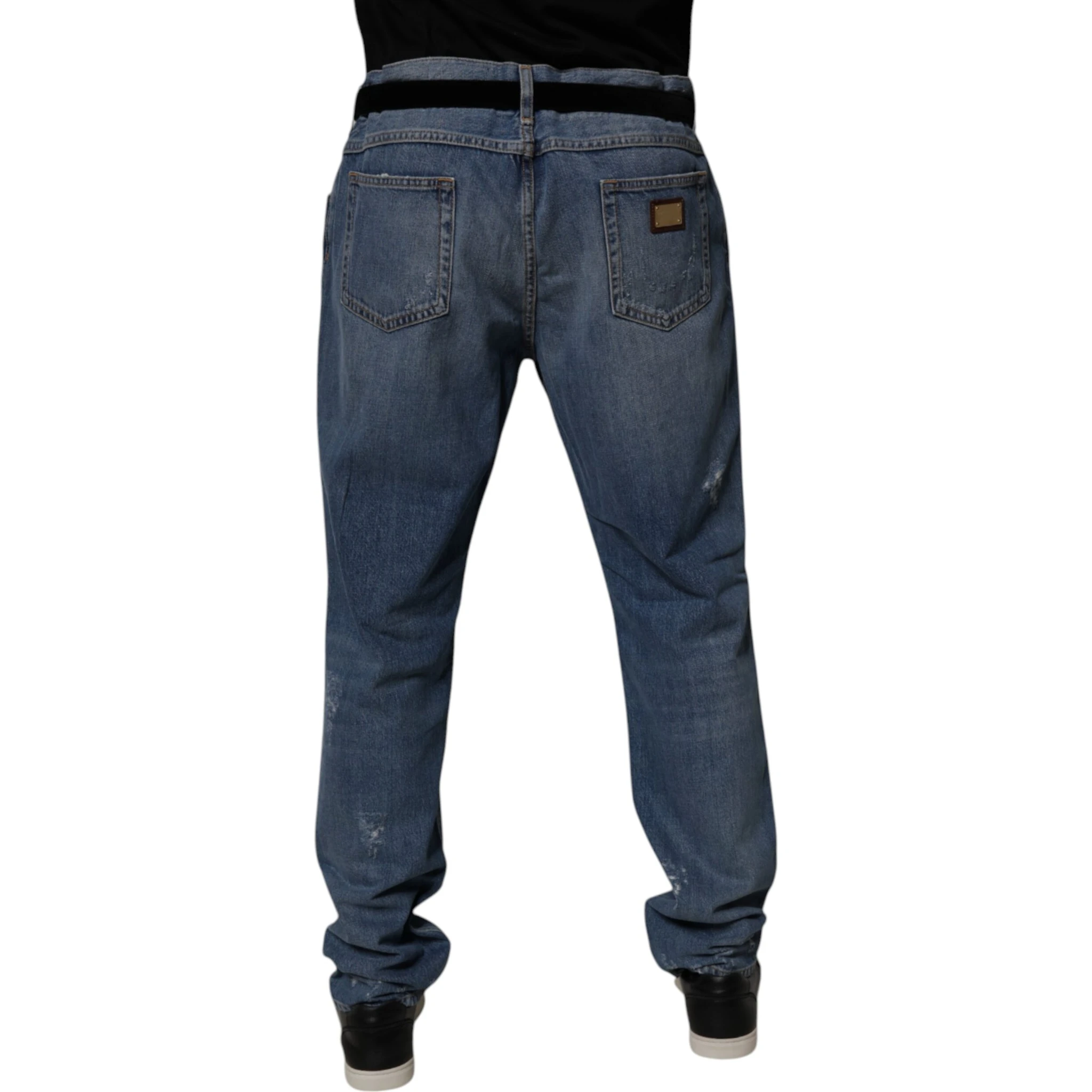 Blue Tattered Cotton Straight Denim Jeans