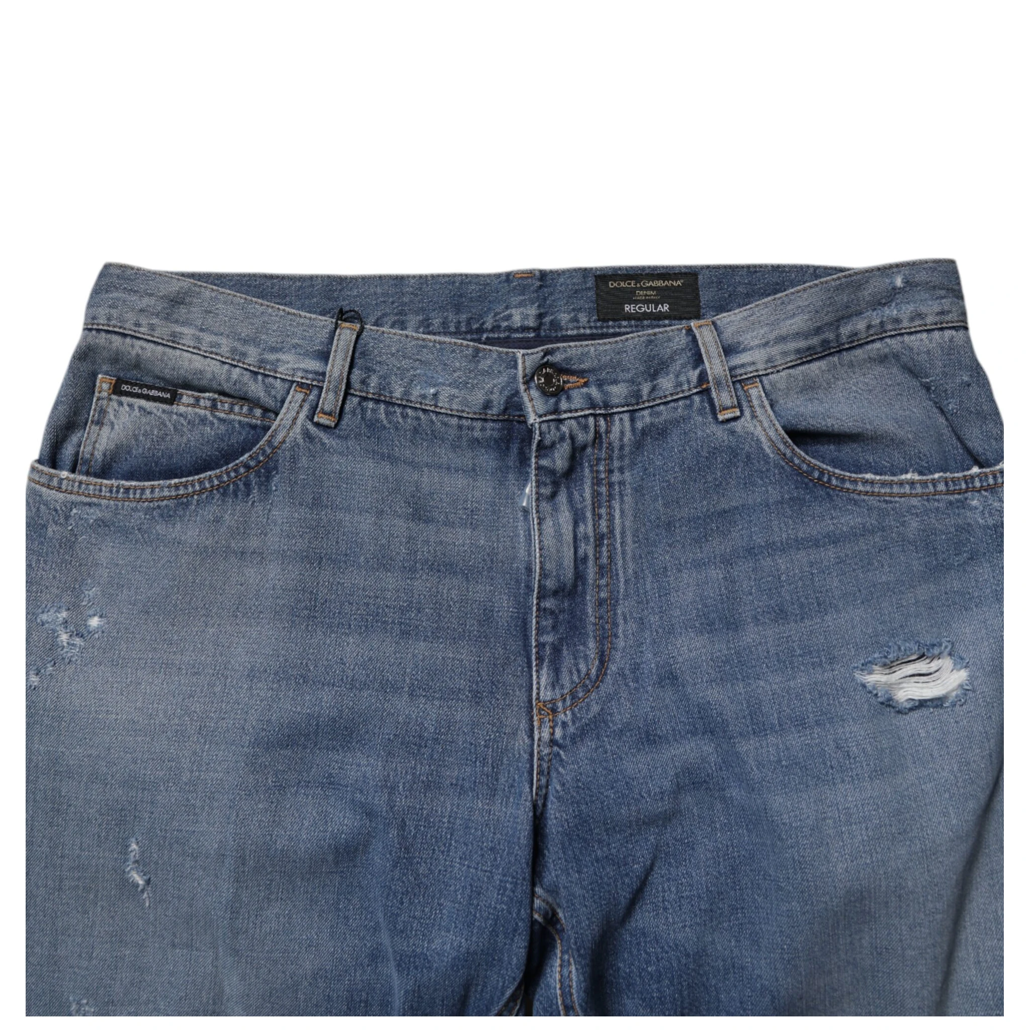 Blue Tattered Cotton Straight Denim Jeans