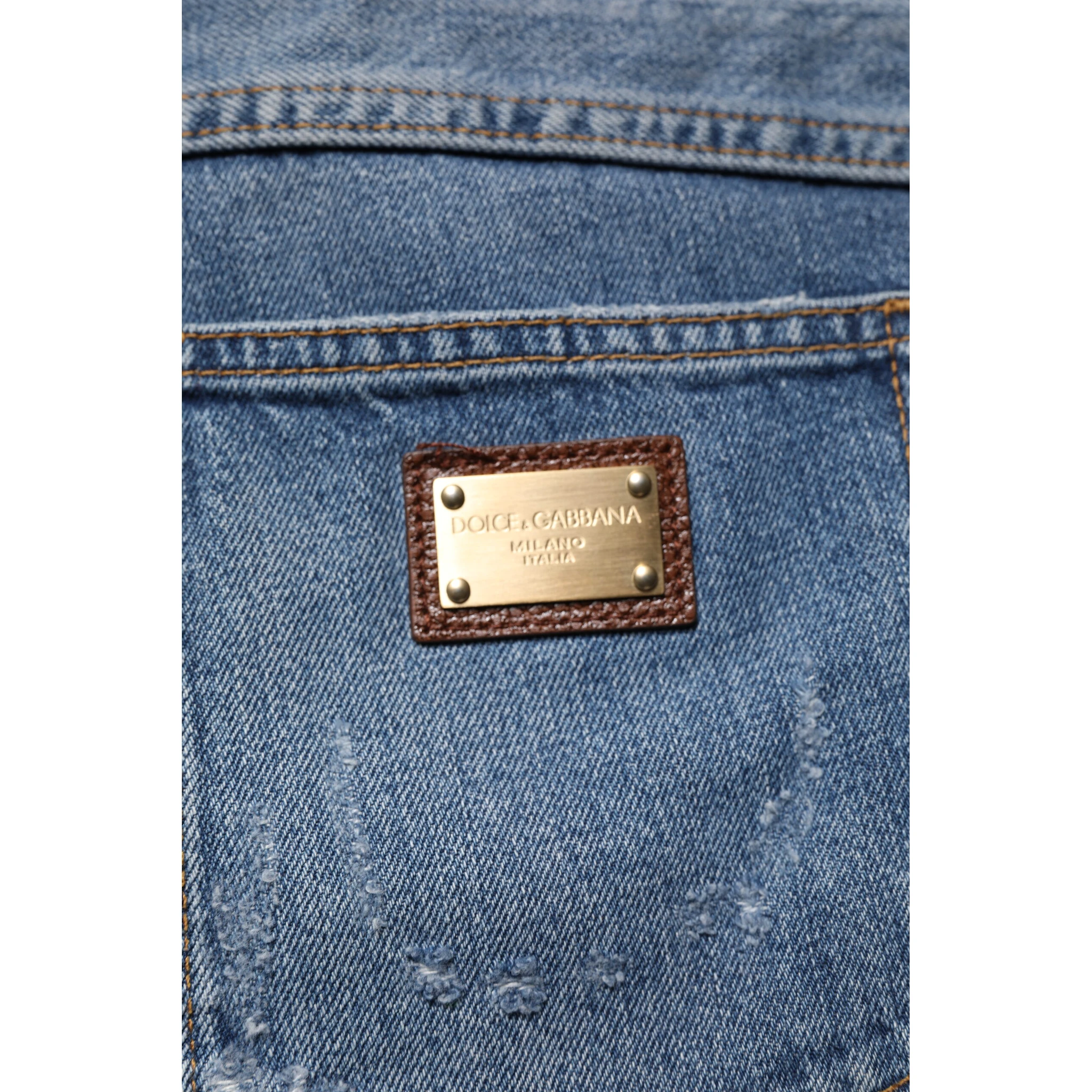 Blue Tattered Cotton Straight Denim Jeans