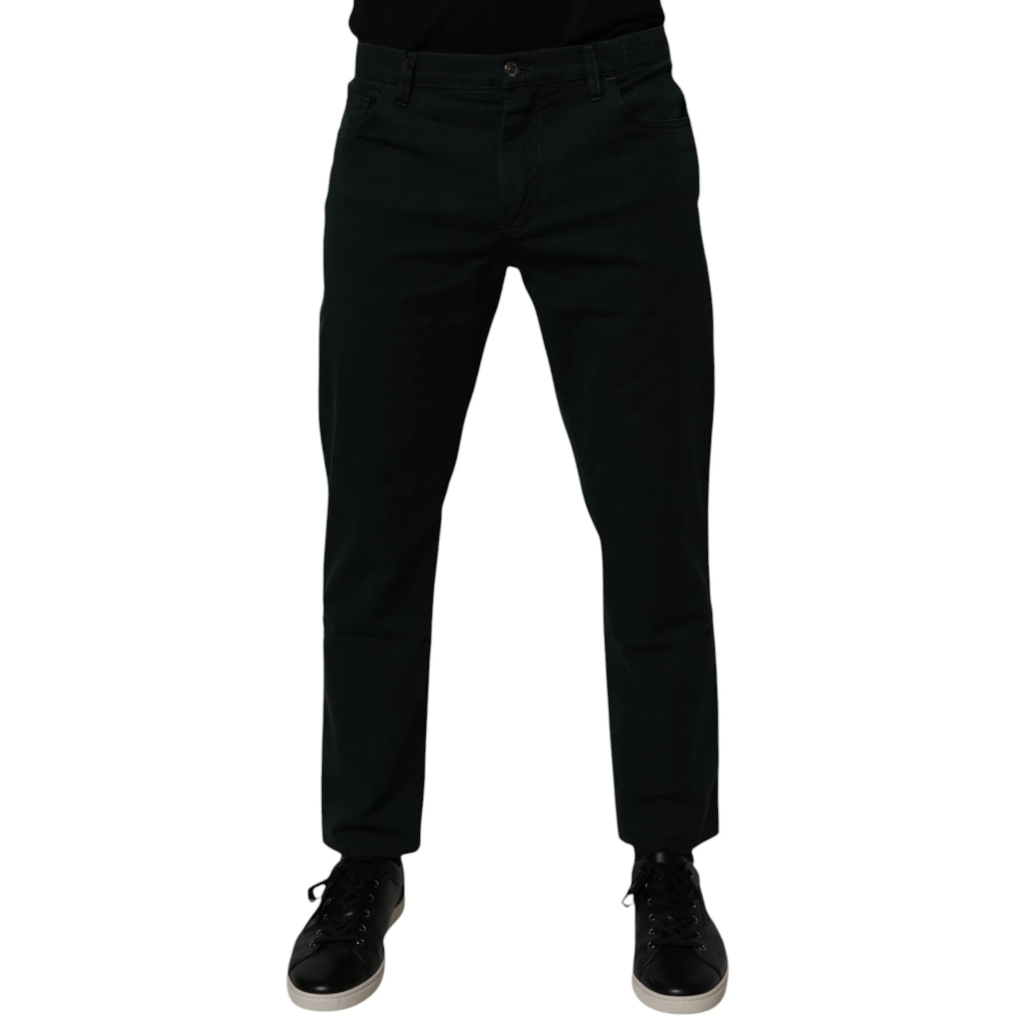 Dark Green Cotton Loose Men Denim Jeans