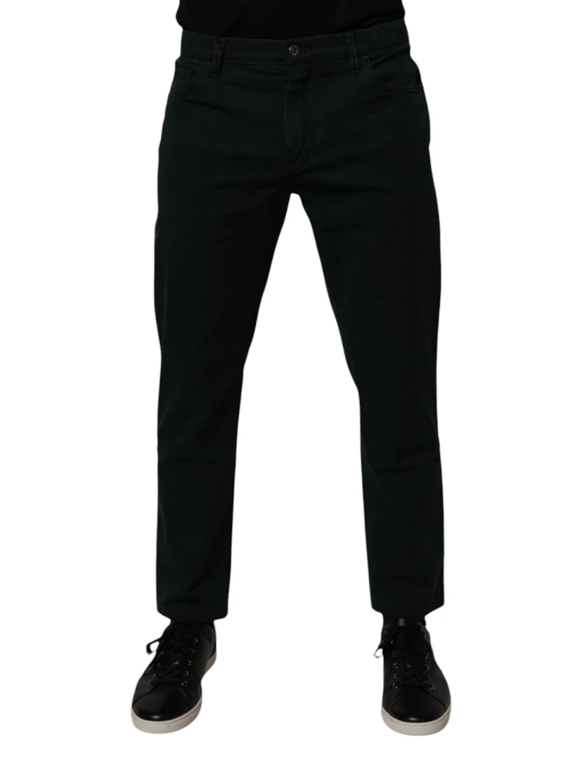 Dark Green Cotton Loose Men Denim Jeans