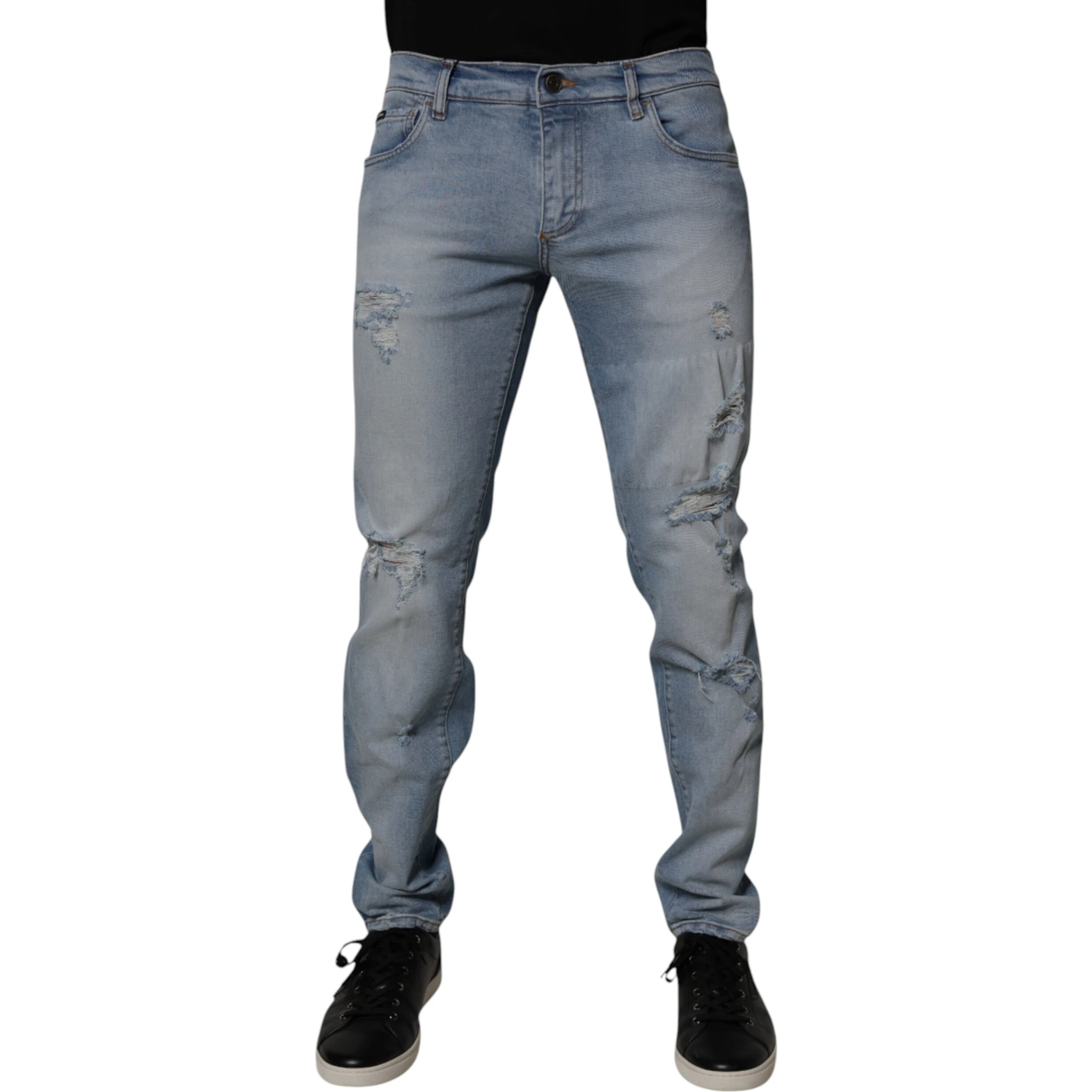 Blue Tattered Cotton Skinny Men Denim Jeans