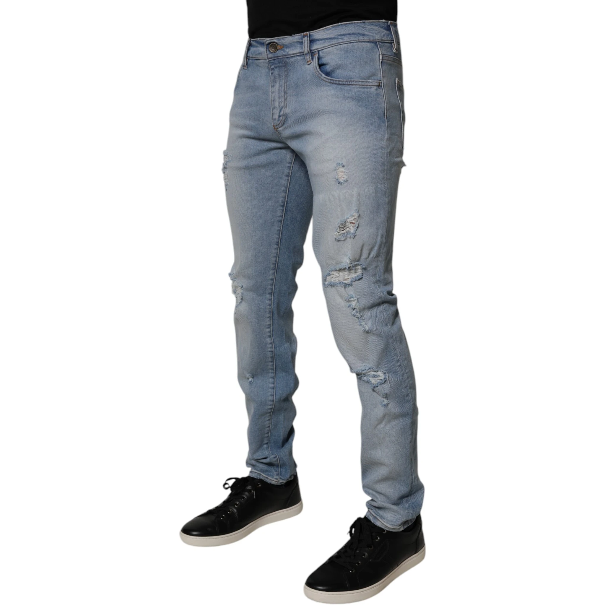 Blue Tattered Cotton Skinny Men Denim Jeans
