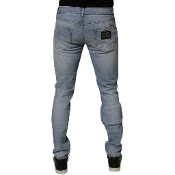 Blue Tattered Cotton Skinny Men Denim Jeans