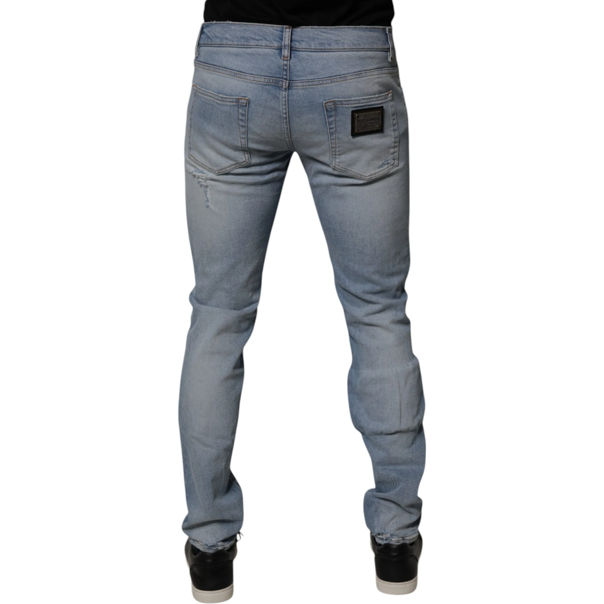 Blue Tattered Cotton Skinny Men Denim Jeans