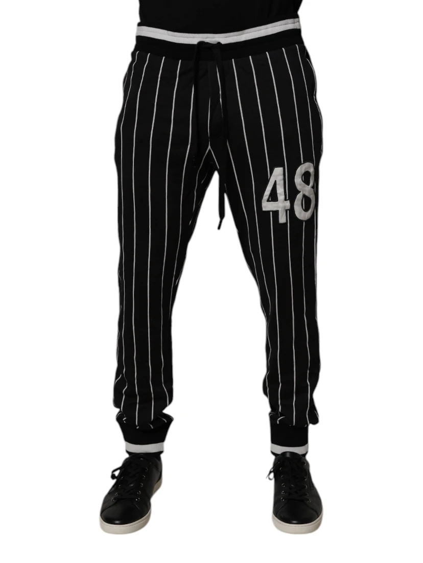 Black White Stripes Jogger Sweatpants Pants