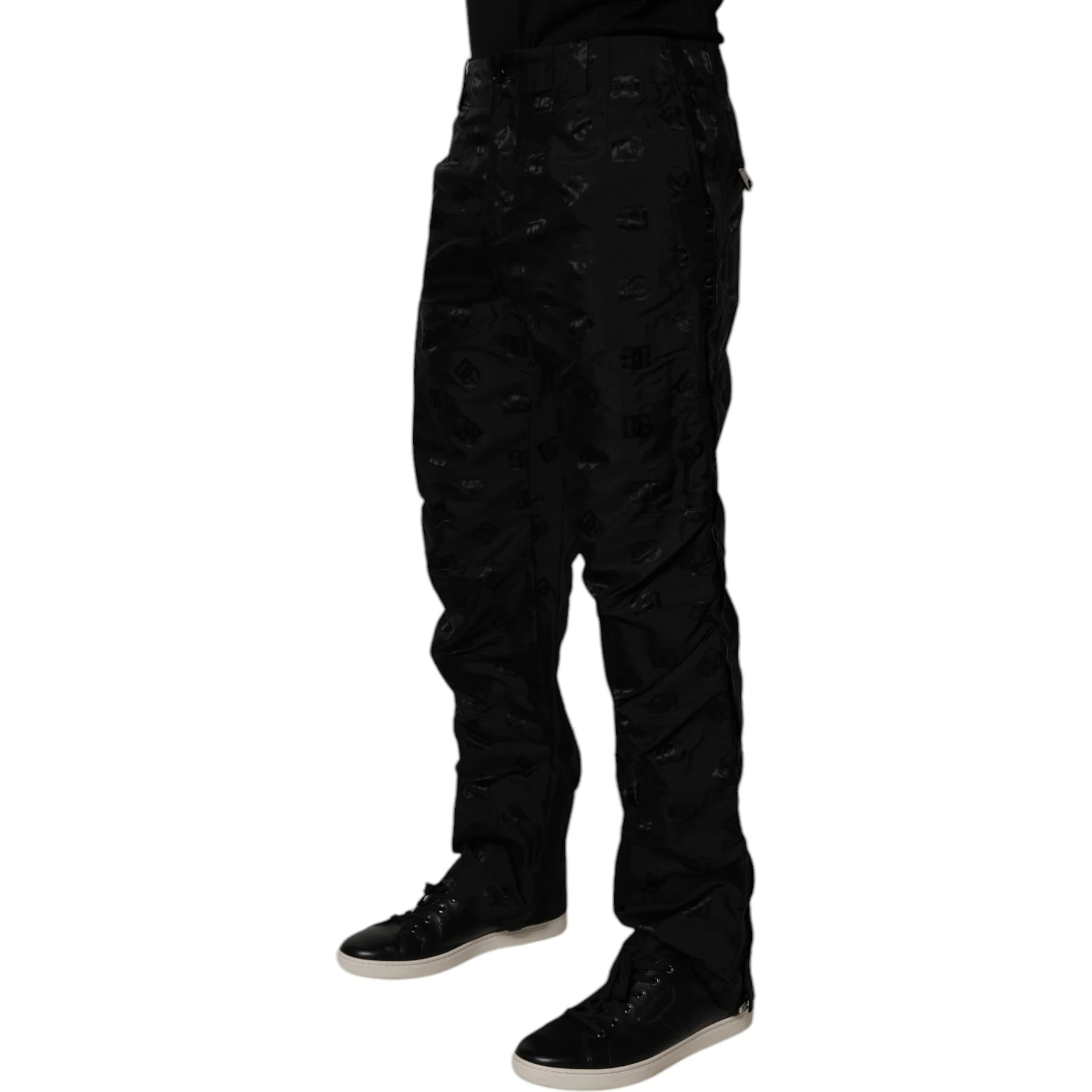 Black Logo Monogram Straight Pants