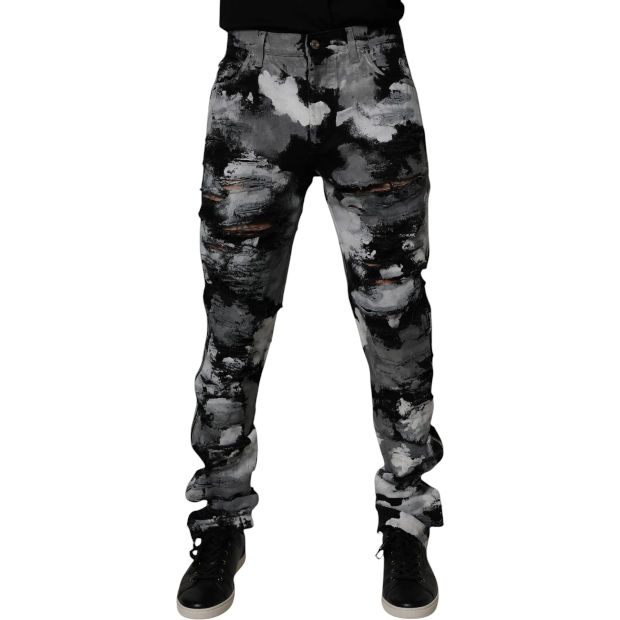 Multicolor Camouflage Tattered Skinny Denim Jeans