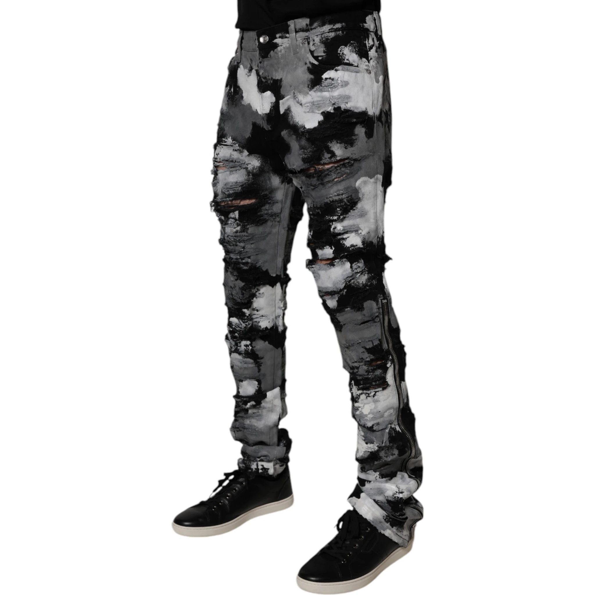 Multicolor Camouflage Tattered Skinny Denim Jeans