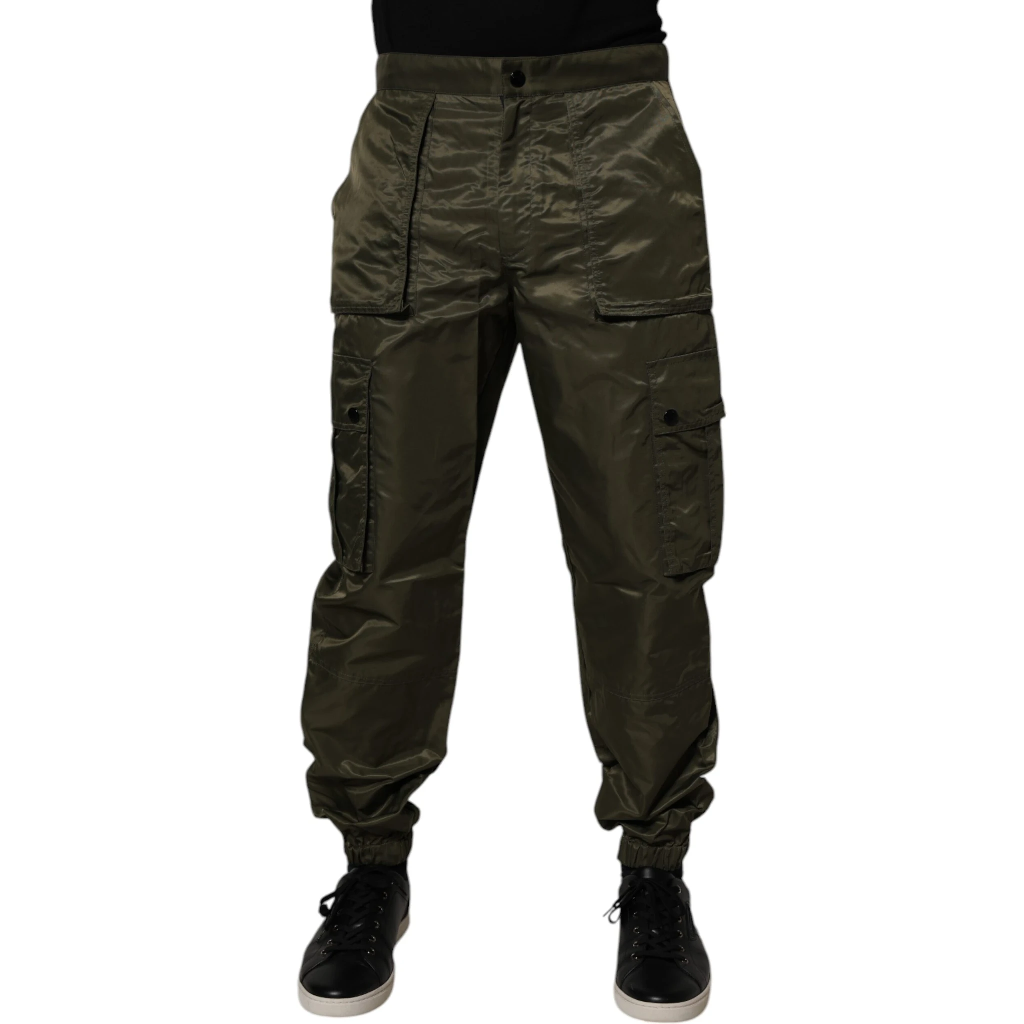 Dark Green Nylon Cargo Pants