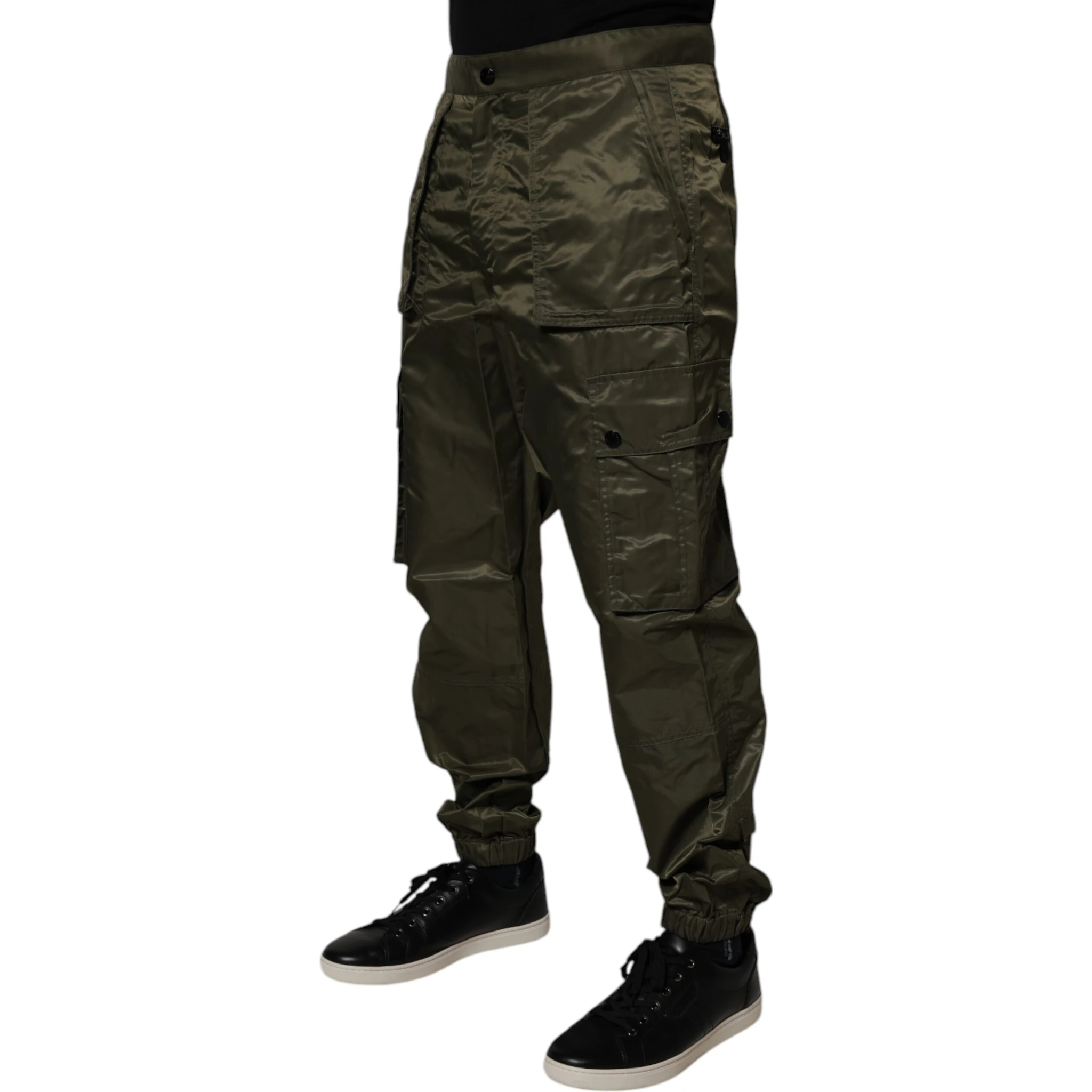Dark Green Nylon Cargo Pants