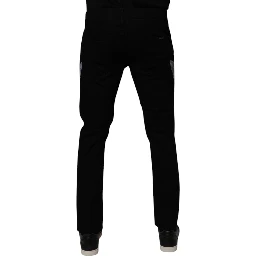 Black Floral Cotton Skinny Men Denim Jeans