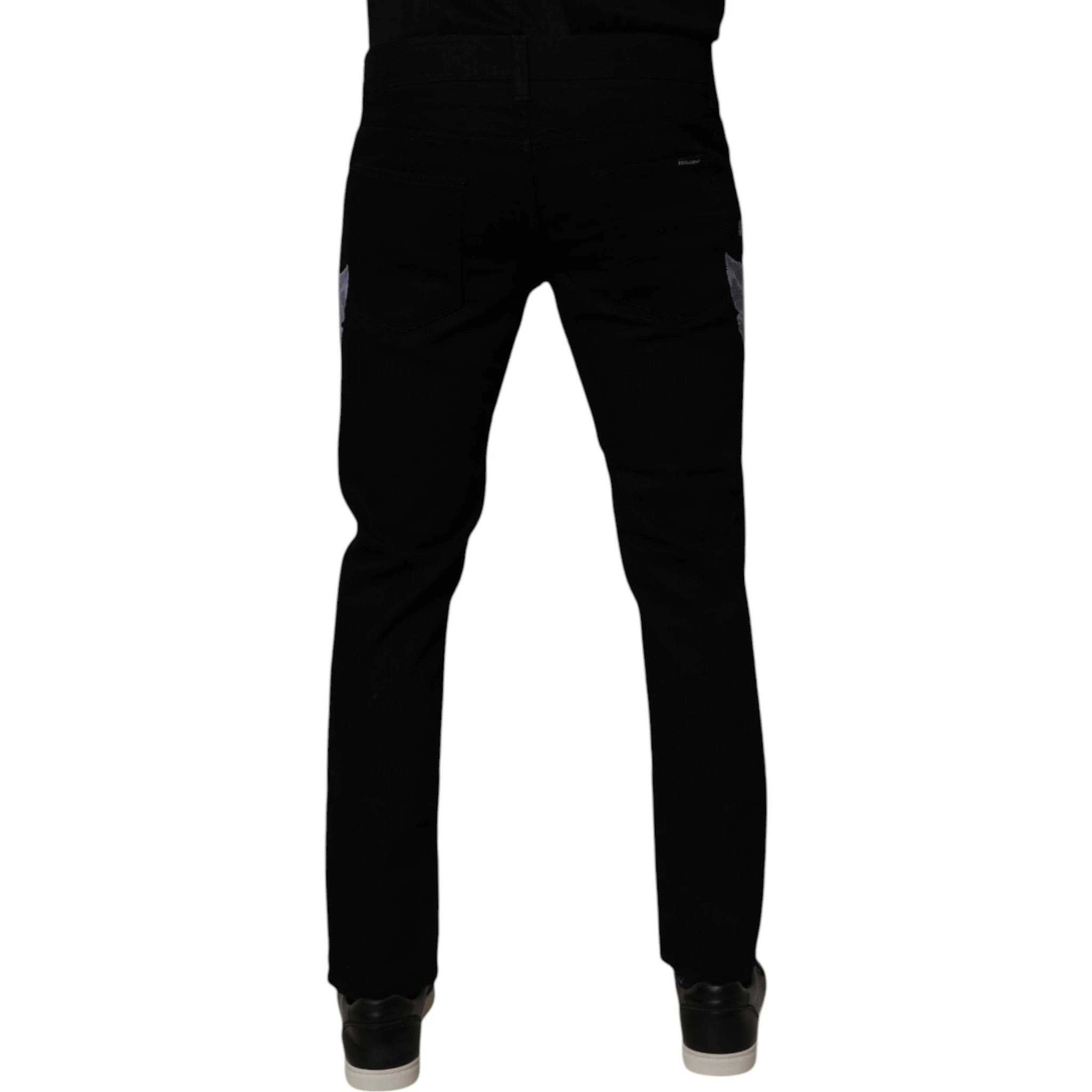 Black Floral Cotton Skinny Men Denim Jeans