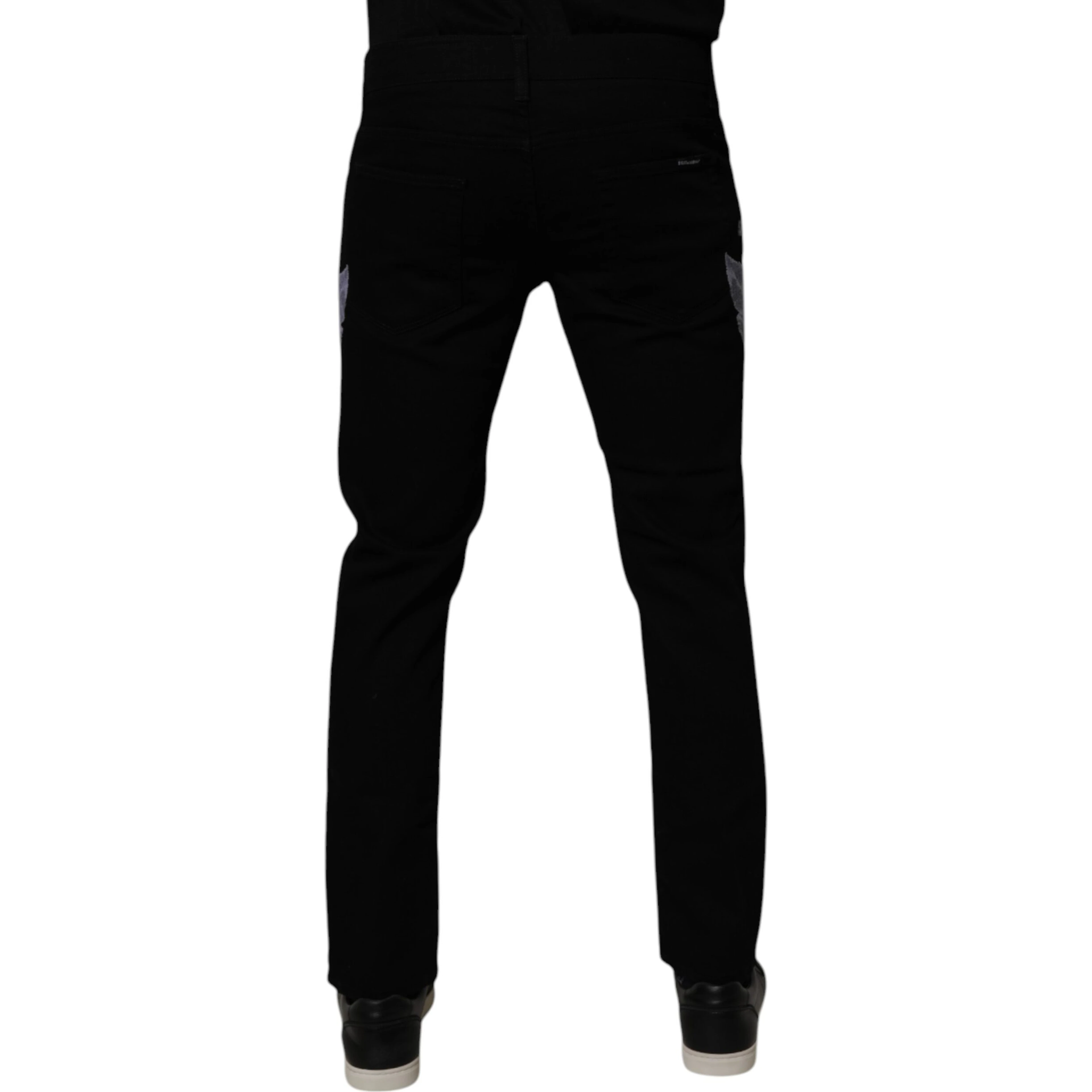 Black Floral Cotton Skinny Men Denim Jeans