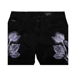 Black Floral Cotton Skinny Men Denim Jeans