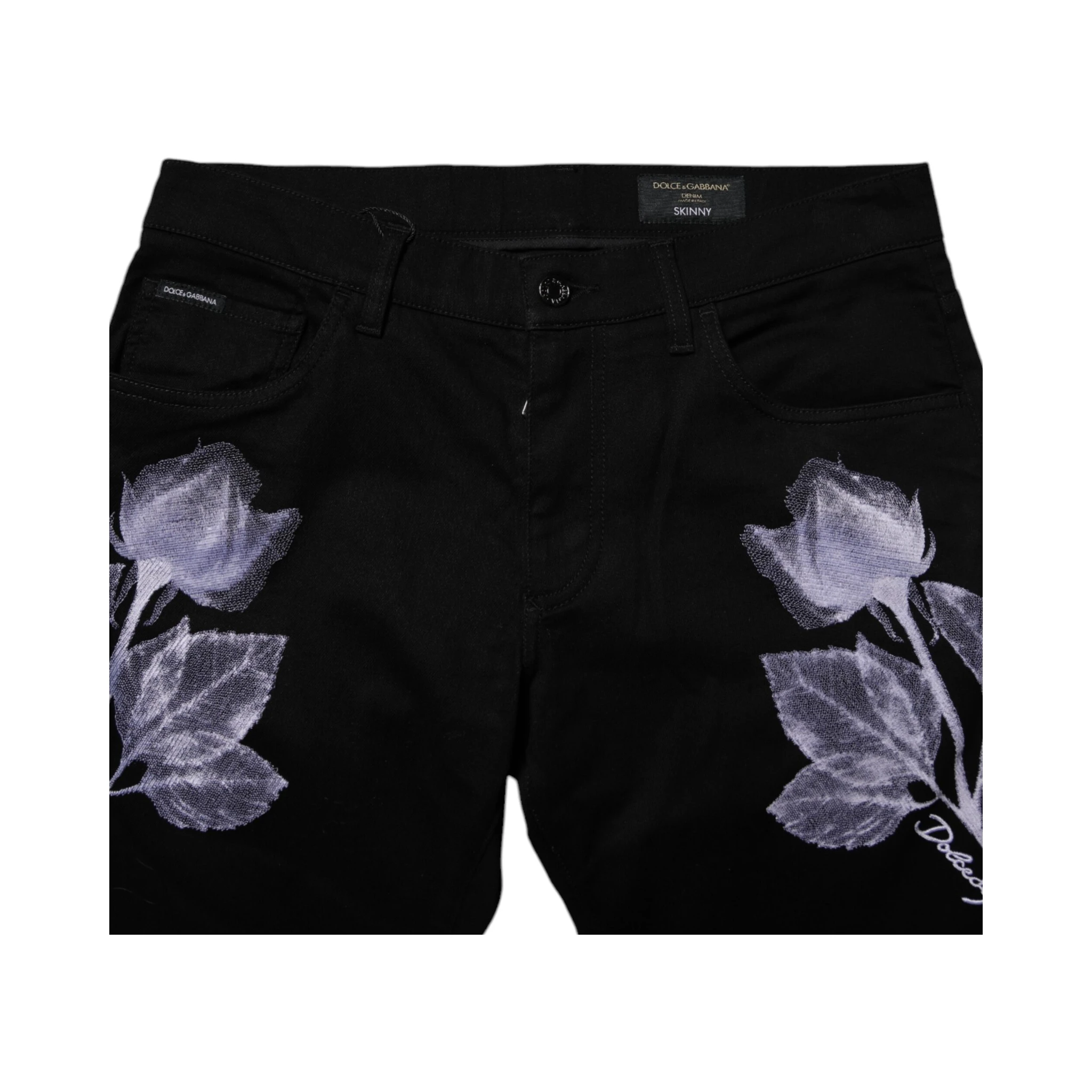 Black Floral Cotton Skinny Men Denim Jeans