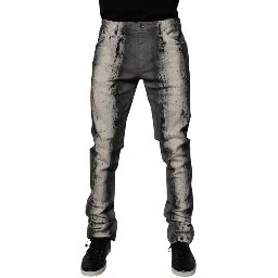 Gray Tie Dye Cotton Skinny Men Denim Jeans