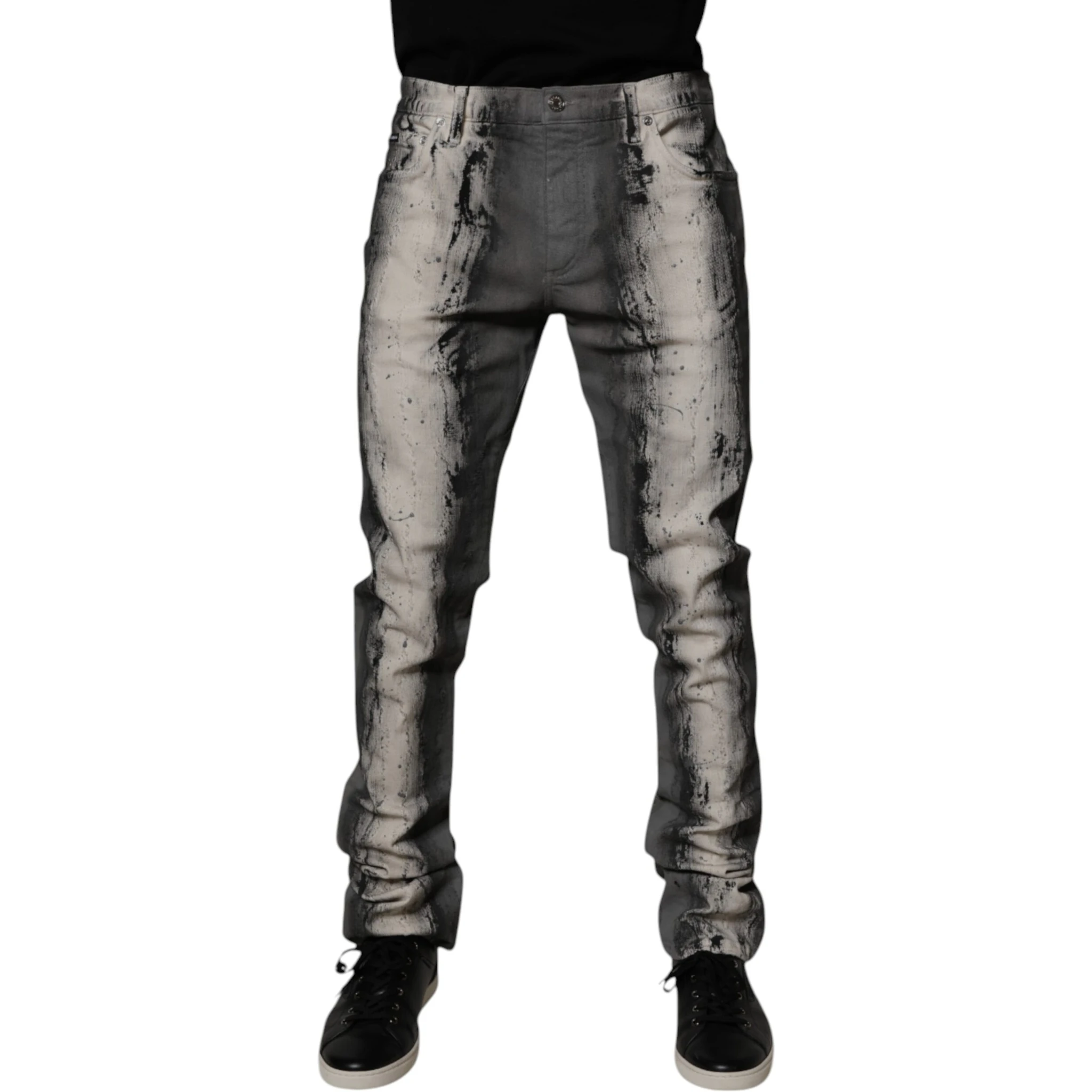 Gray Tie Dye Cotton Skinny Men Denim Jeans