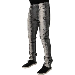 Gray Tie Dye Cotton Skinny Men Denim Jeans